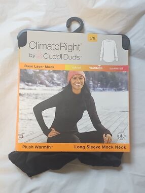 ClimateRight by Cuddl Duds Women Large Base Layer Long Sleeve Mock Neck Top Blk